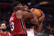 Miami Heat star center Bam Adebayo (left)